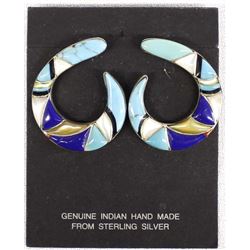Navajo Stone & Shell Overlay on Sterling Earrings