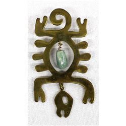 Large Brass and Stone Petroglyph Pendant