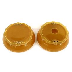 Antique Amber Celluloid Powder Box & Hair Receiver
