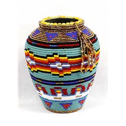 Beaded Metal Vase by Kathy Kills Thunder