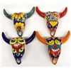 Image 1 : 4 Mexican Hand Painted Glazed Pottery Cow Skulls