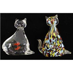 2 Glass Cat Paperweights