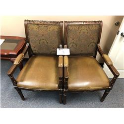 (2) wooden chairs w/leather trim