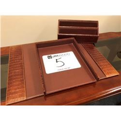 Leather desk organizers with mock crocodile accent trim