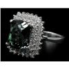 Image 2 : 8.39 Carat Oval Cut Natural Green Tourmaline Diamond Band Ring in 14k White Gold