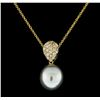 Image 2 : Pearl and Diamond Pendant With Chain - 14KT Yellow Gold