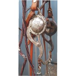 bridle with Carl Hall silver overlaid bit and hair reins