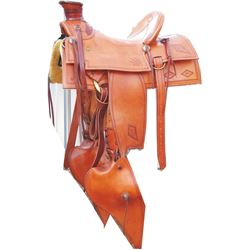 WML Huston buckaroo saddle, new condition, w/silver horn cap, cantle plate