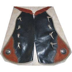 Colo. Saddlery batwing chaps with corner tooling and silver conchos