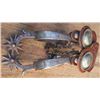 Image 1 : early Calif silver inlaid drop shank spurs with silver concho straps