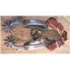Image 2 : early Calif silver inlaid drop shank spurs with silver concho straps