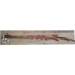 early unusual wooden tacked quirt, Red Ochre paint