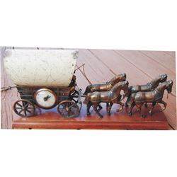 bronze 40's 4 up hitch covered wagon clock and lamp