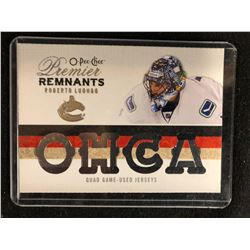 ROBERTO LUONGO O-PEE-CHEE PREMIER REMNANTS GAME USED JERSEY HOCKEY CARD