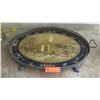 Image 2 : Large Painted Tray w/Metal Rim & Clawfoot Base, Approx.  24" X 17.5"