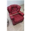 Image 8 : Plush Red Leather Arm Chair w/Tufted Backrest