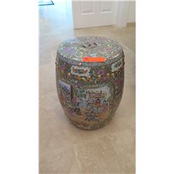 Chinese Painted Porcelain Garden Stool/Stand, 18" H, 11" Top Dia.