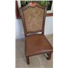 Image 1 : Wooden Chair w/ Leather Seat & Tapestry Backrest