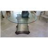Image 1 : Round Glass Top Table on Wooden Painted Faux Marble Pedestal, Approx 4' Dia. Glass, 30" H