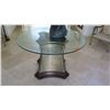 Image 2 : Round Glass Top Table on Wooden Painted Faux Marble Pedestal, Approx 4' Dia. Glass, 30" H