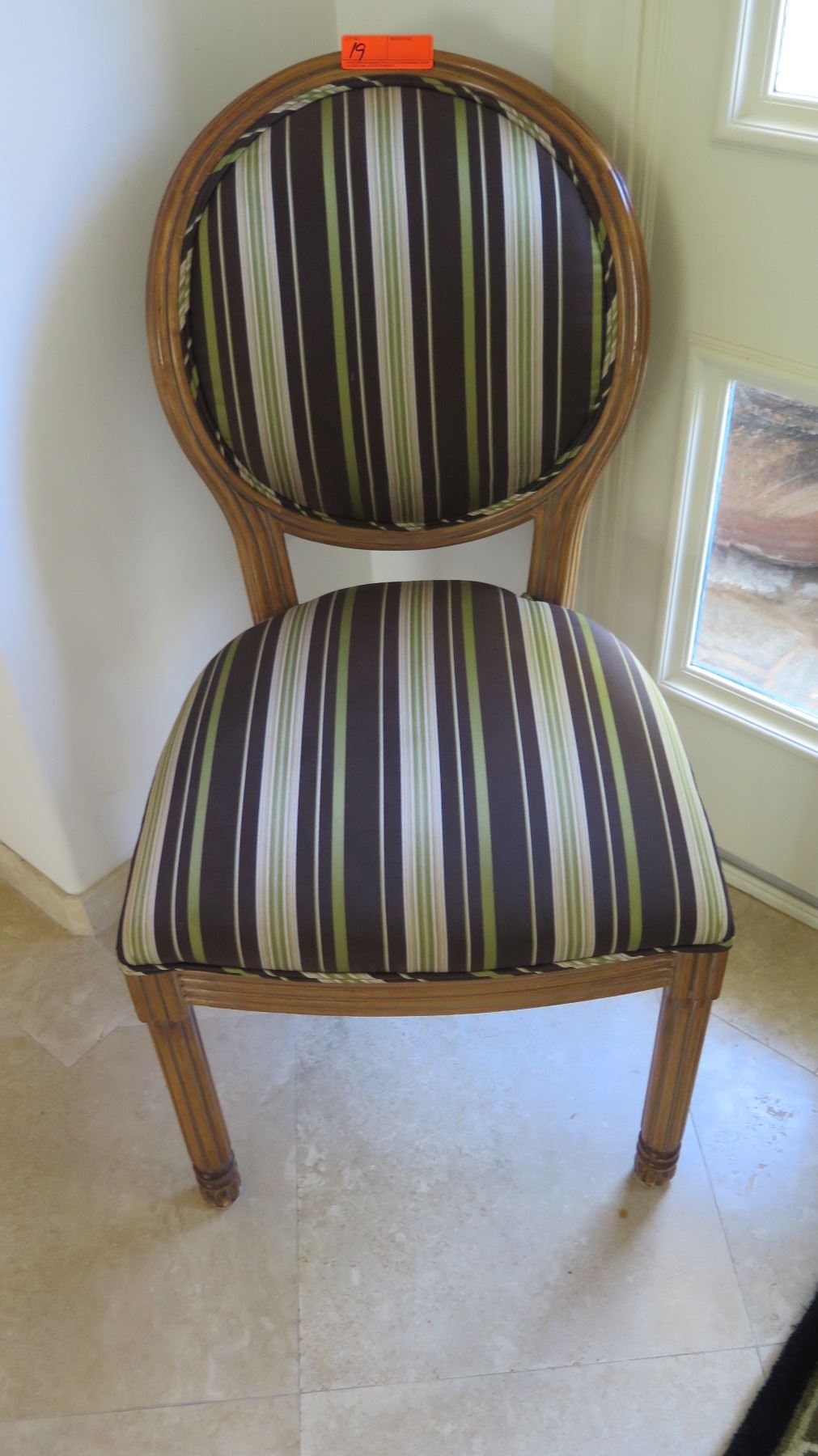 Round-Back Wooden Chair, Striped - Oahu Auctions