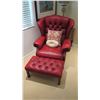 Image 1 : Tufted Red Leather Armchair & Ottoman