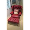 Image 2 : Tufted Red Leather Armchair & Ottoman