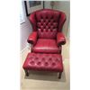 Image 3 : Tufted Red Leather Armchair & Ottoman