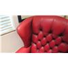 Image 8 : Tufted Red Leather Armchair & Ottoman