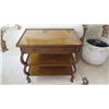 Image 1 : Wood End Table w/Drawer & Lower Shelves, by Baker, Approx. 2'5" W