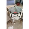 Image 1 : Round Accent Table, Green Natural Stone Top, Bronze? Approx 22" Dia.