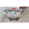 Image 1 : Painted Glazed Ceramic Bowl w/Metal Base & Handles