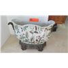 Image 2 : Painted Glazed Ceramic Bowl w/Metal Base & Handles