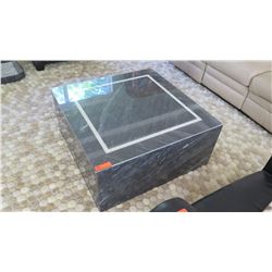 Square Marble Coffee Table w/Glass Top, Approx 3.5' x 3.5 ' x 17"