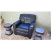 Image 1 : Black Leather Arm Chair, Approx. 35" Depth, 33" Width