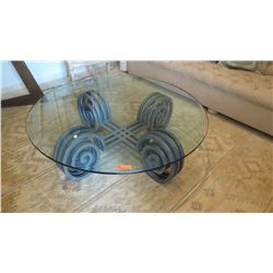Glass-Topped Iron Coffee Table