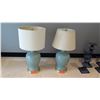 Image 1 : Pair: Blue Ceramic Table Lamps w/ Mismatched Shades, 27.5" H