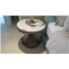 Image 1 : Side Table - Iron Base w/Faux Croc Top & Scrolled Metal Base, Approx. 27" Dia.