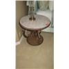 Image 8 : Side Table - Iron Base w/Faux Croc Top & Scrolled Metal Base, Approx. 27" Dia.