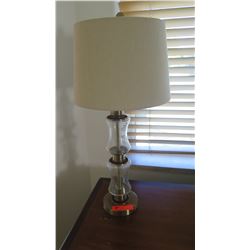 Pair: Glass & Brass Pillar Table Lamps, Approx. 30.5" H
