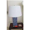 Image 1 : Pair: Blue & White Ceramic Column Table Lamps, 29" H