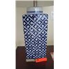 Image 2 : Pair: Blue & White Ceramic Column Table Lamps, 29" H
