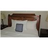 Image 2 : Queen Carved Wooden Bed w/Woven Rattan Detail (sheets, comforter, pillows not included)