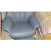 Image 3 : Contemporary Blue Leather Chair w/ Ottoman (shows some wear/age), Back Approx. 39.5" H