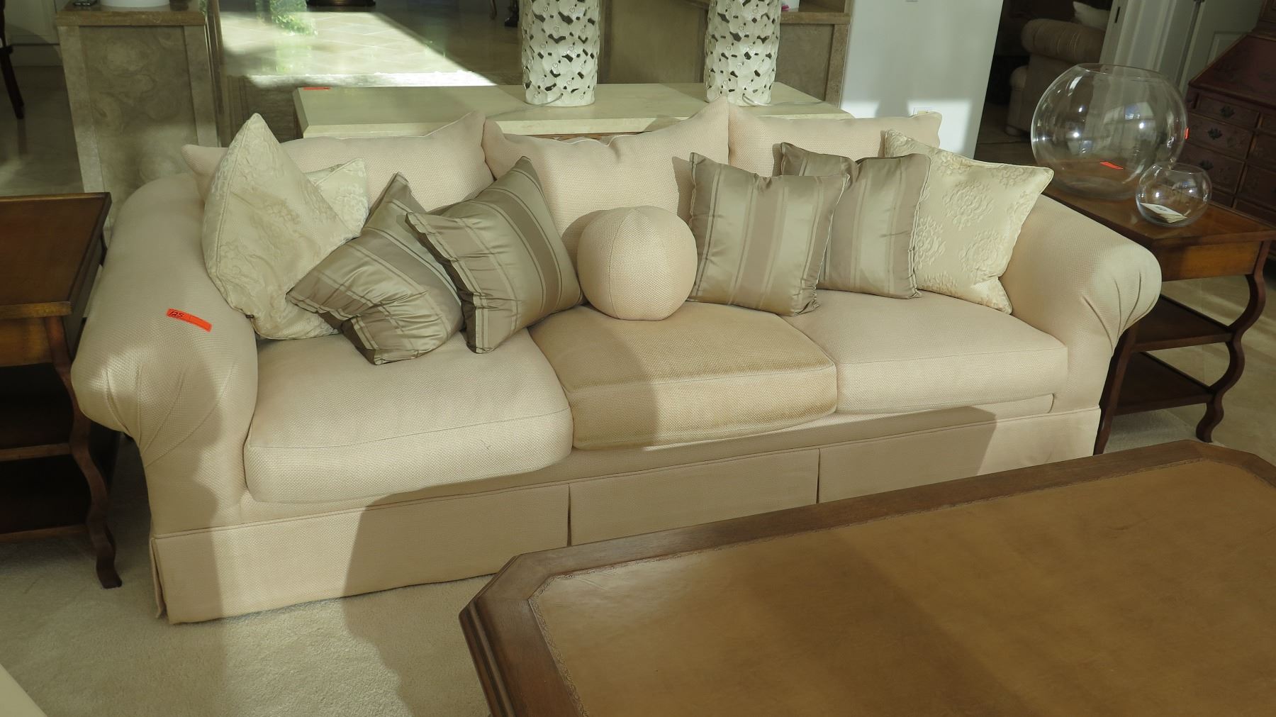 Large Ivory Tone Sofa (accent pillows not included) - Oahu Auctions