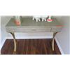 Image 1 : Modern Foyer Table, Faux Leather Wrap, Brushed Metal Accents, 42X16X30H