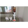 Image 1 : White Ceramic Pillar Candle Holder (14"H) & 2 Two White Ceramic Elephants