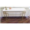 Image 1 : Modern Console Table w/ Geometric Gold Metal Base, White Top, 39X11X29H