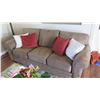 Image 1 : Brown Microsuede Sofa, Seat Surface Length 87" (accent pillows not included)