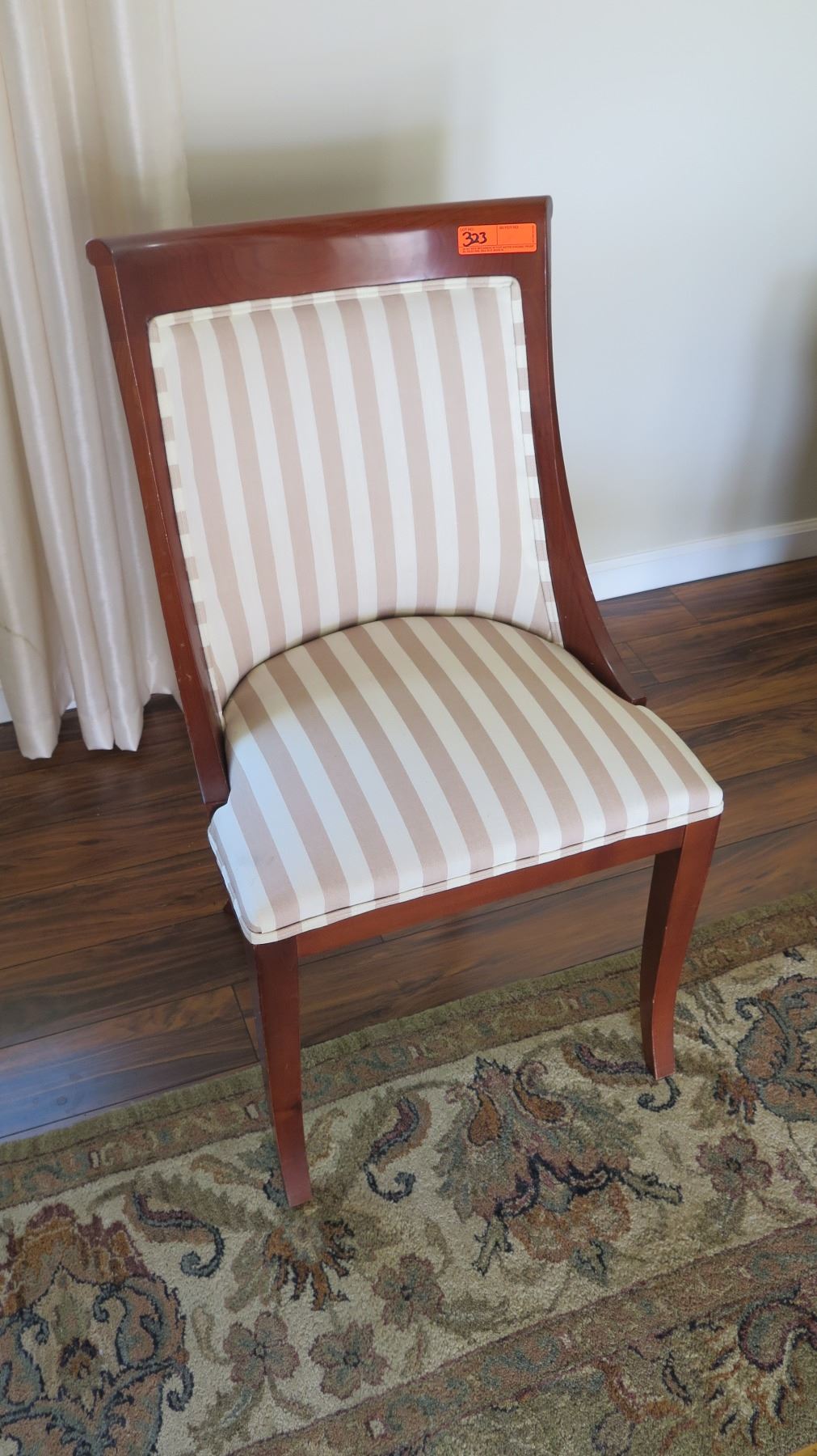 Striped Upholstered Wooden Chair, 20.5" Across, 35" H - Oahu Auctions